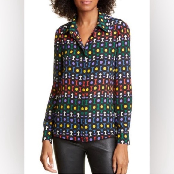 Alice + Olivia Tops - Alice + Olivia Willa Rainbow Dot Print Placket Top
